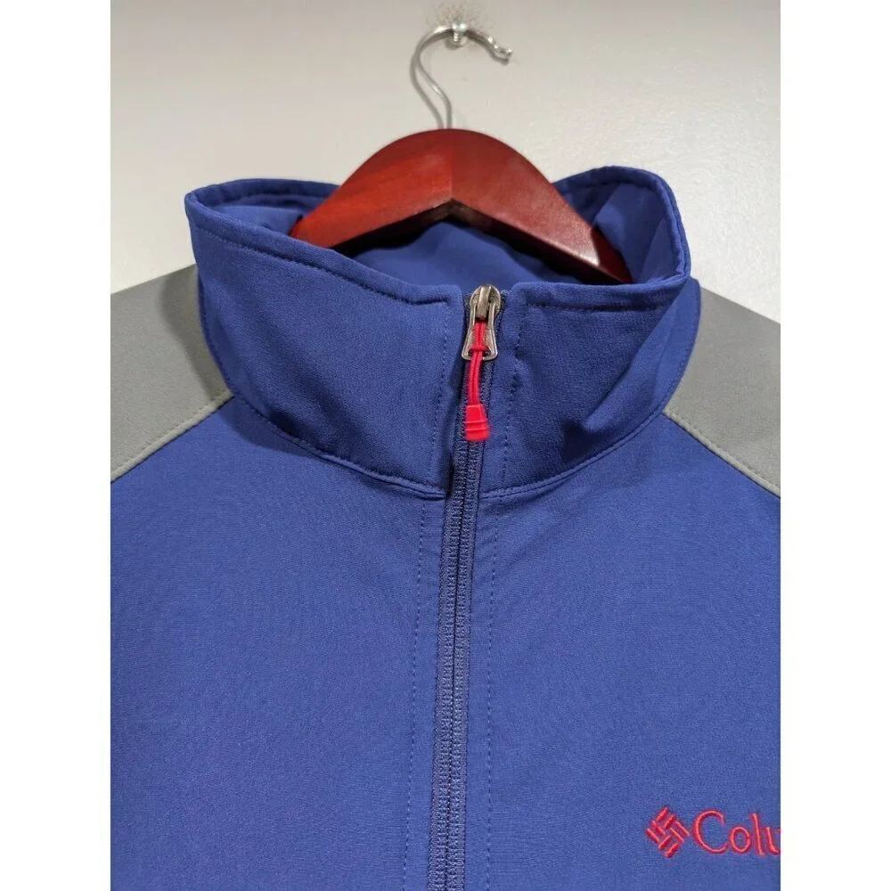 Columbia Mens Jacket Softshell Omni Shield Full Zip Gray Blue Red Outdoor Sz L